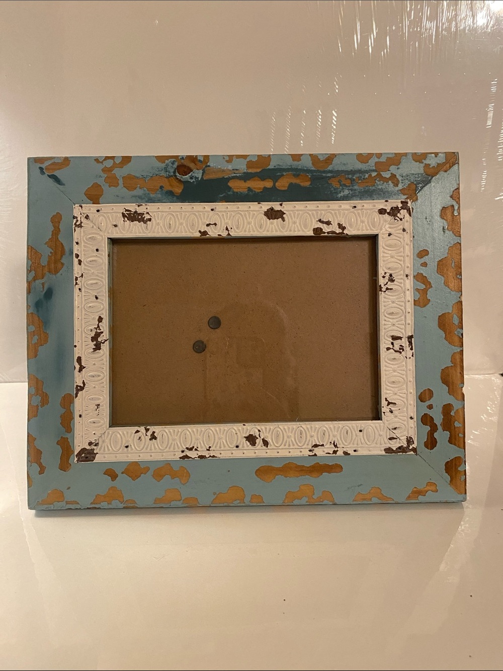 Hobby Lobby Turquoise and White Distressed Picture Frame with Gold Accents 5 x 7